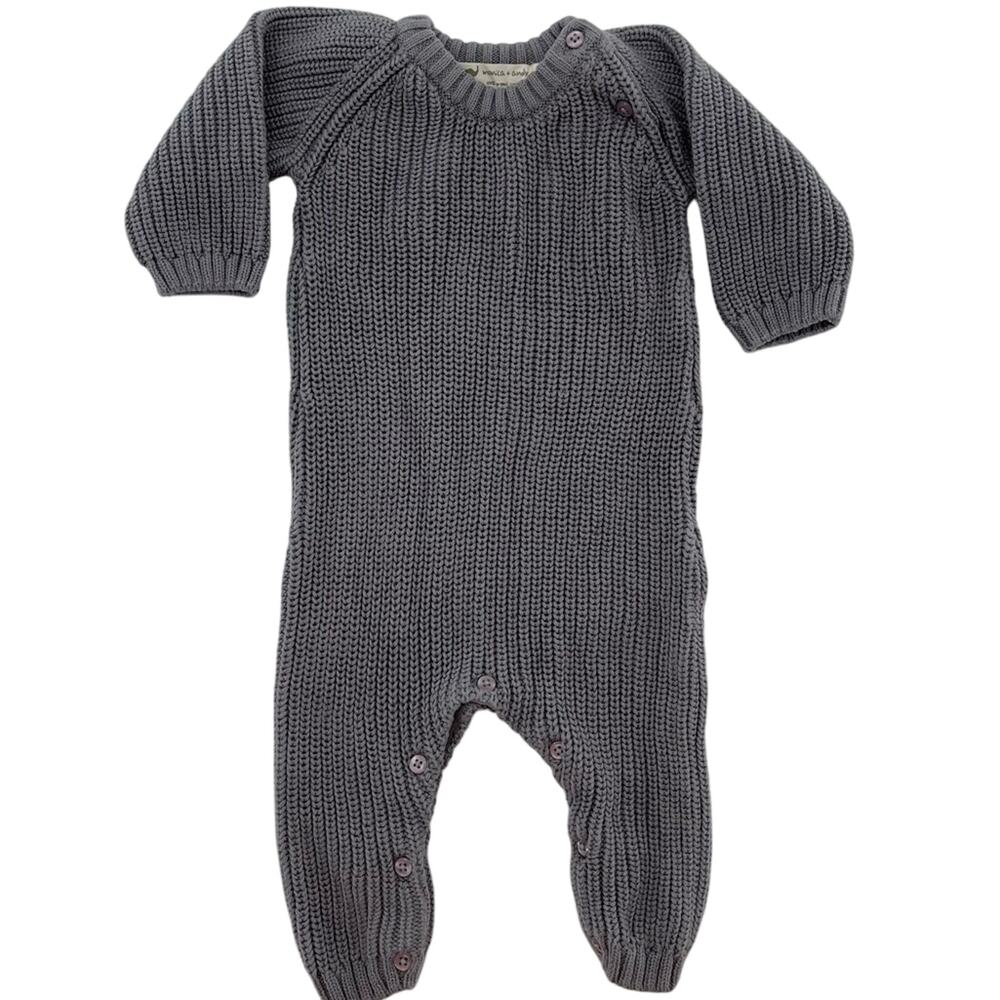 Monica + Andy Organic Cotton Soft Gray Unisex Sweater Romper Size 3-6 Months